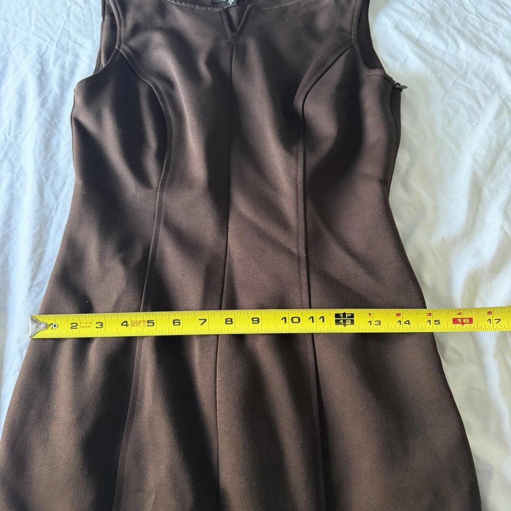 Vintage BCBG Brown Satin Sleeveless Sheath Dress Size 2 Made in USA