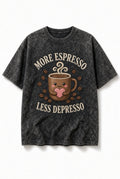 Acid Wash Black Plus Size Tee More Espresso Less Depresso Cute Coffee Cup Shirt