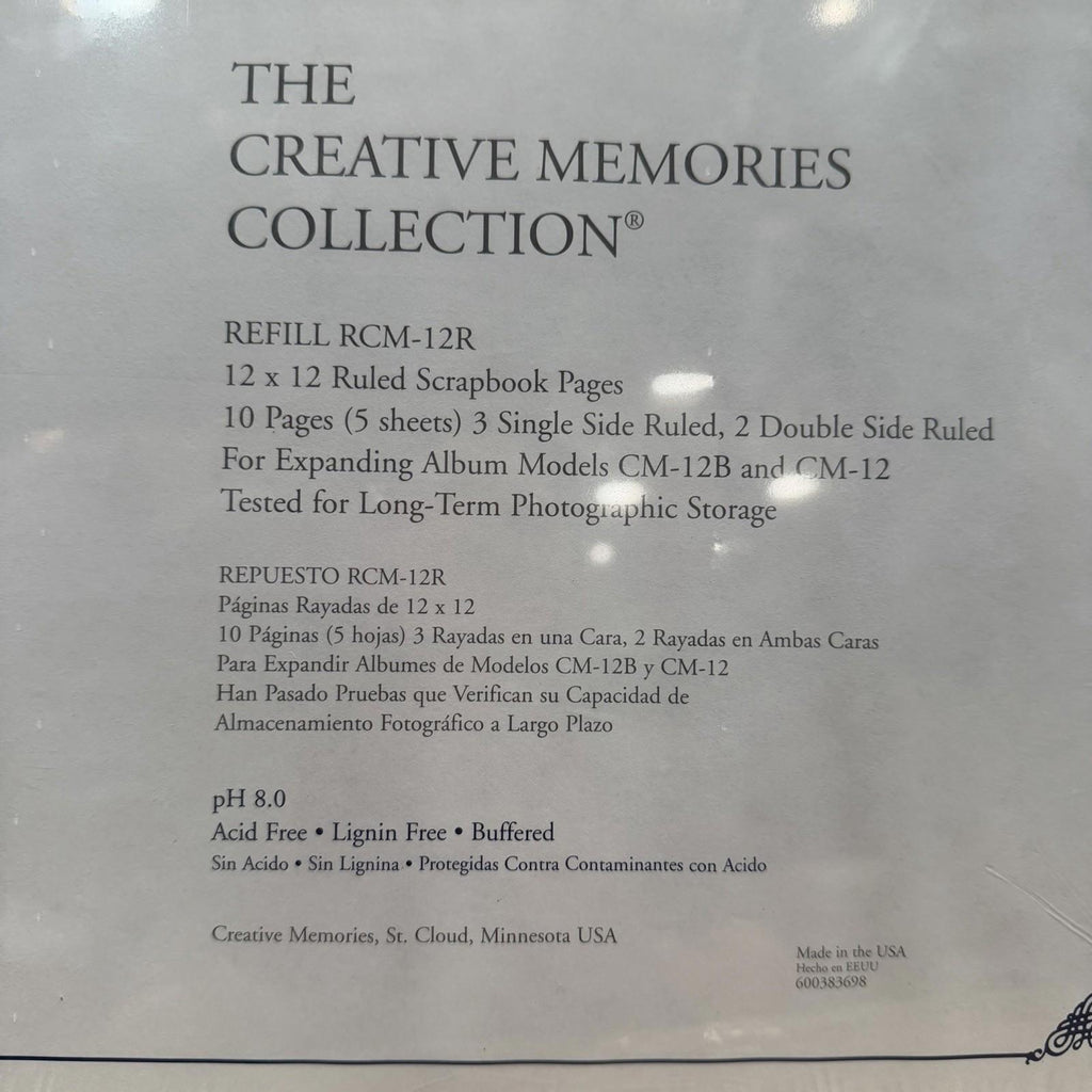 Creative Memories RCM-12R 12x12 Ruled Refill Pages 5 Sheets Sealed