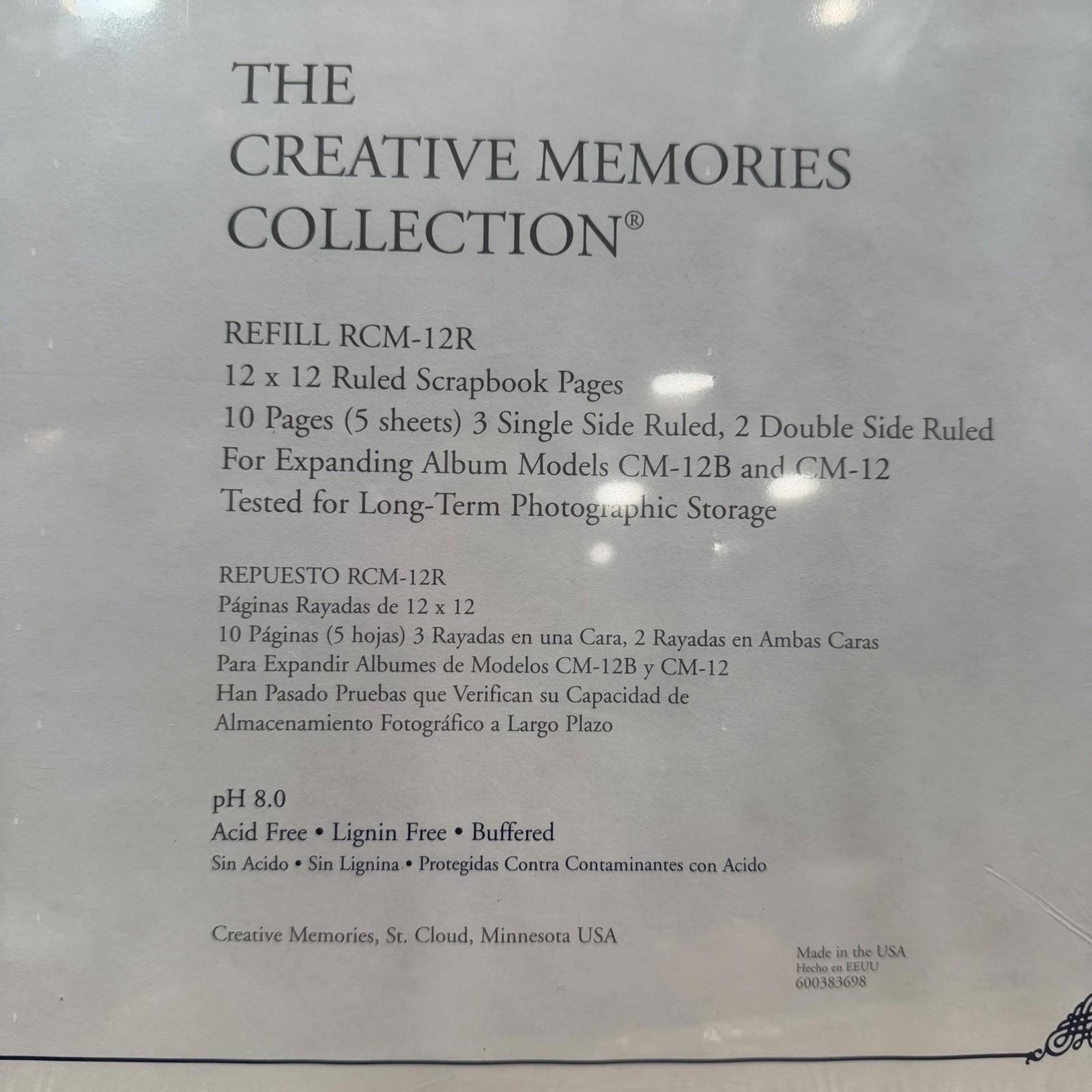 Creative Memories RCM-12R 12x12 Ruled Refill Pages 5 Sheets Sealed