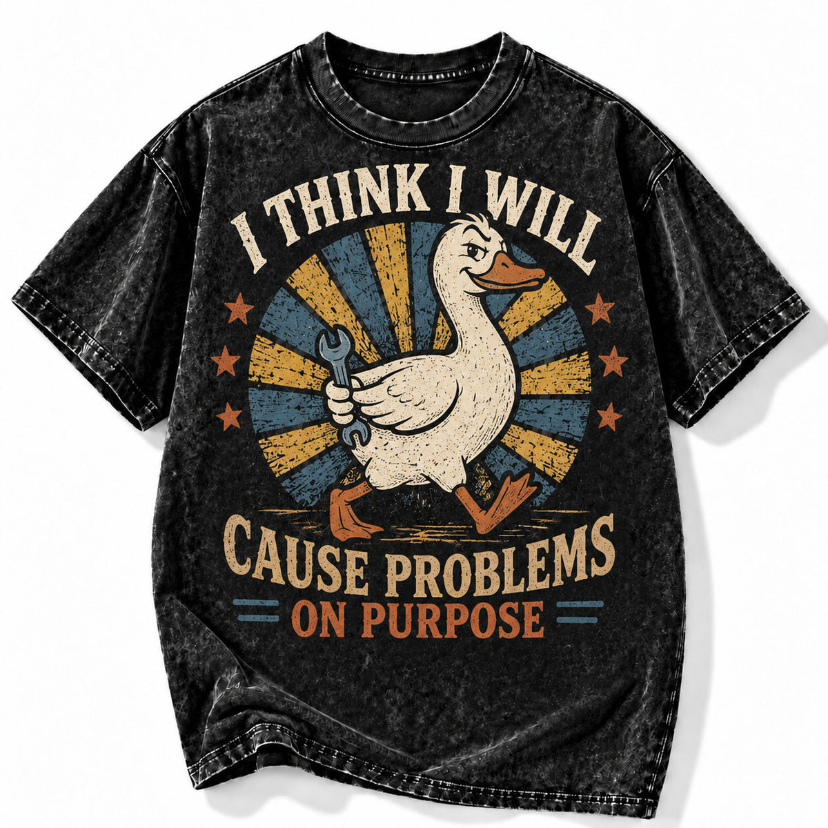 Cause Problems on Purpose Goose Acid Wash Shirt Funny Duck Graphic Tee