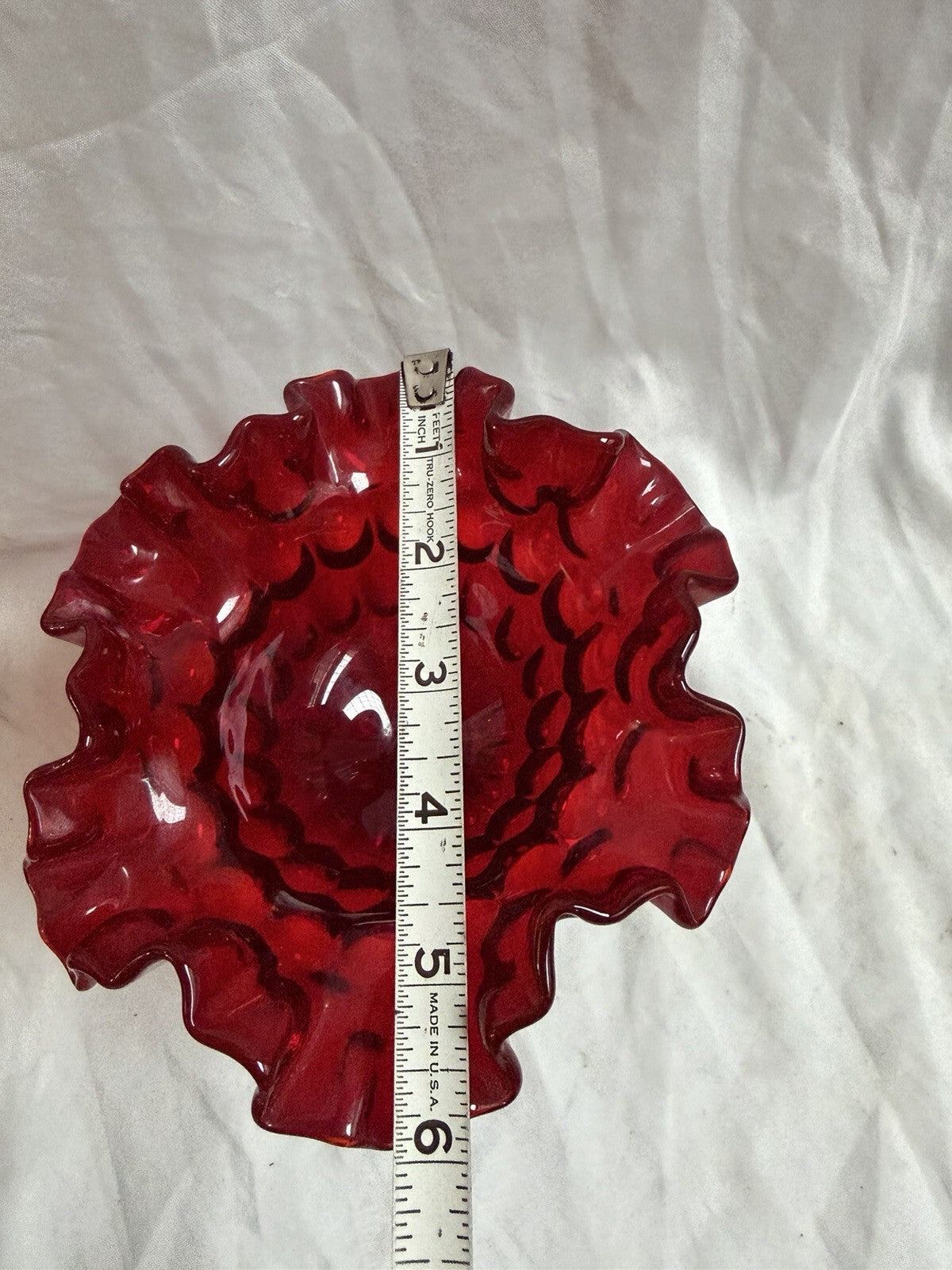 Vintage Ruby Red Hobnail Ruffled Compote Pedestal Candy Dish 6” Tall Glass
