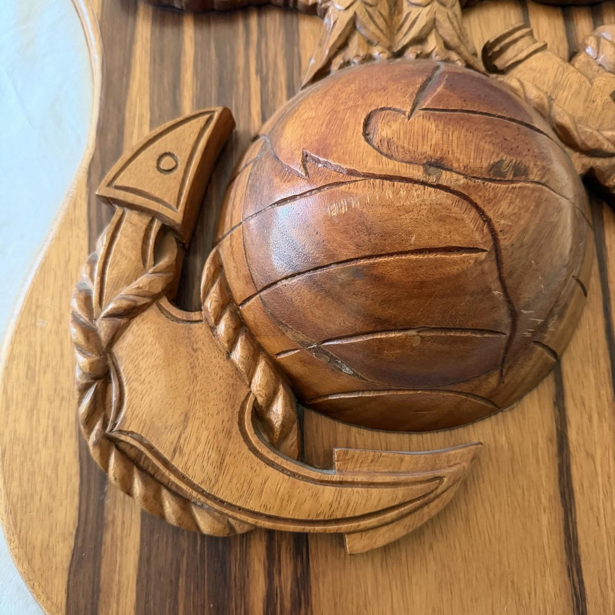 Large Hand Carved USMC EGA Eagle Globe Anchor Wooden Plaque Subic Bay