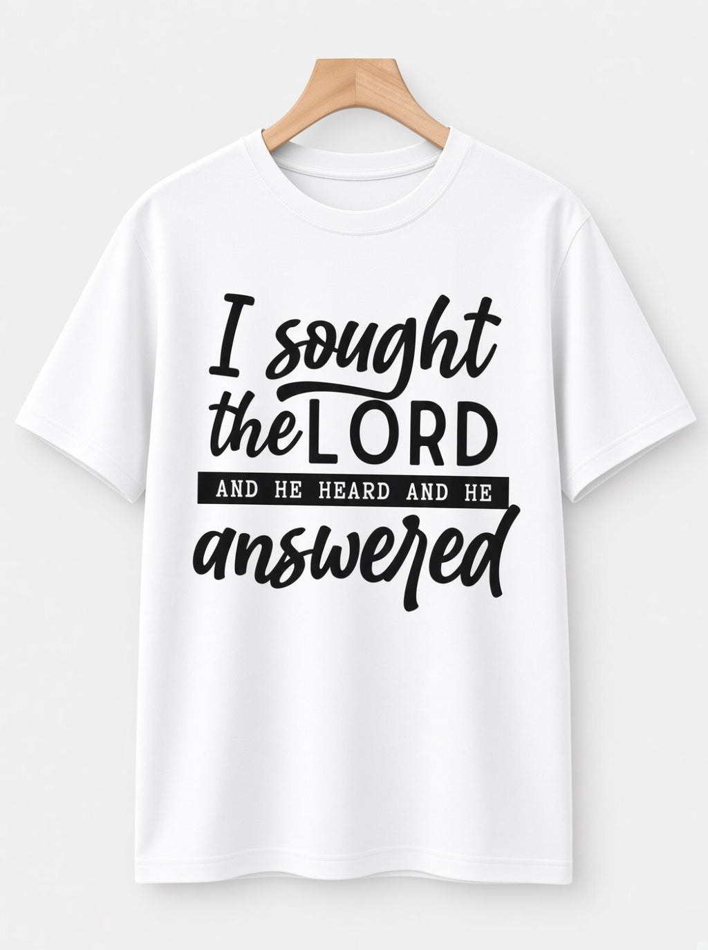 I Sought The Lord Christian T-Shirt Black White Royal Blue Faith Graphic Tee