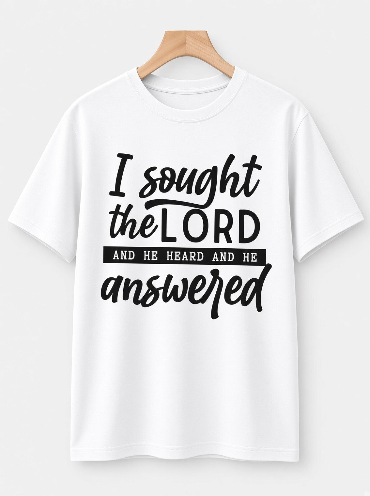 I Sought The Lord Christian T-Shirt Black White Royal Blue Faith Graphic Tee