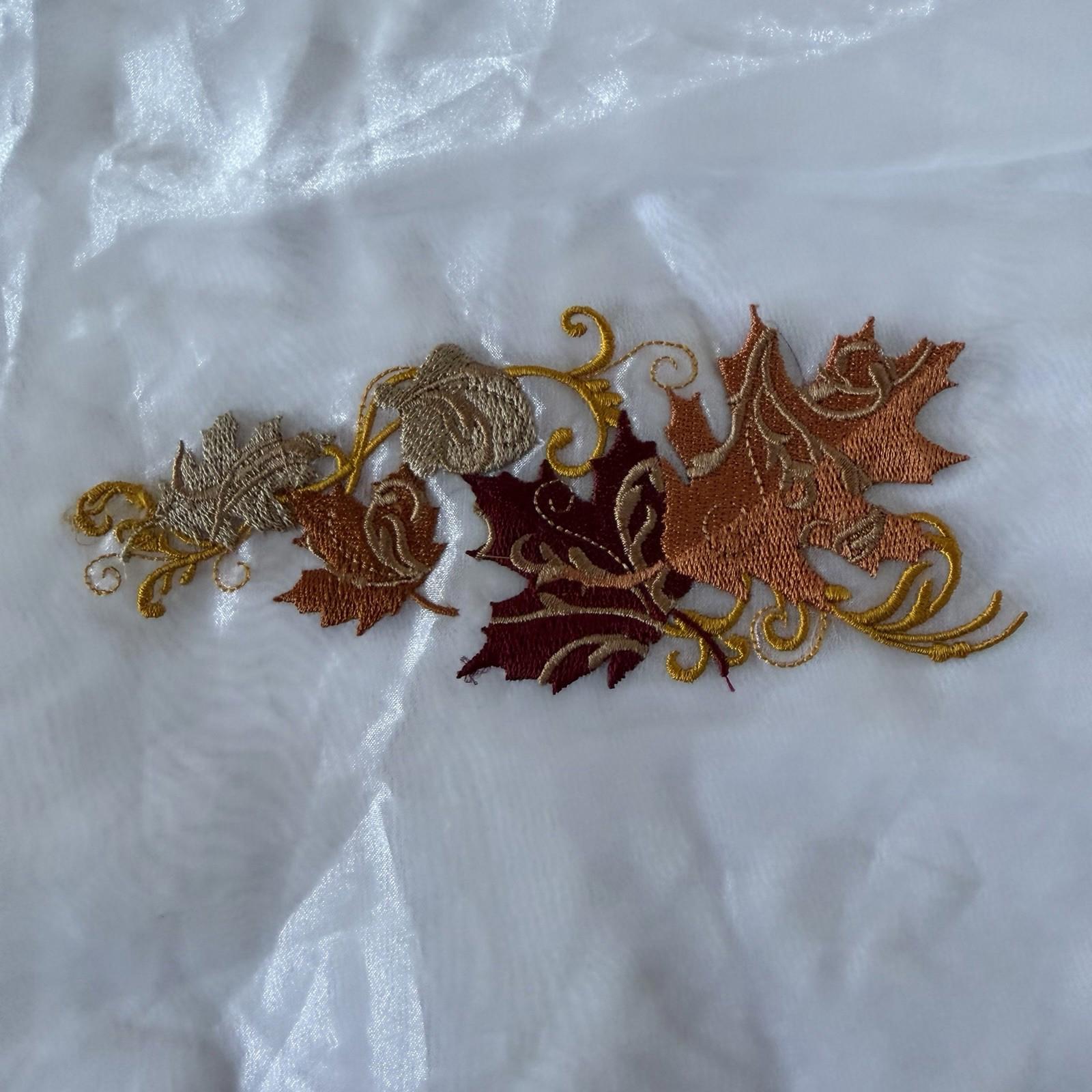 Vintage Embroidered Sheer Patch - Autumn Maple Leaves Gold Swirls Fall Decor