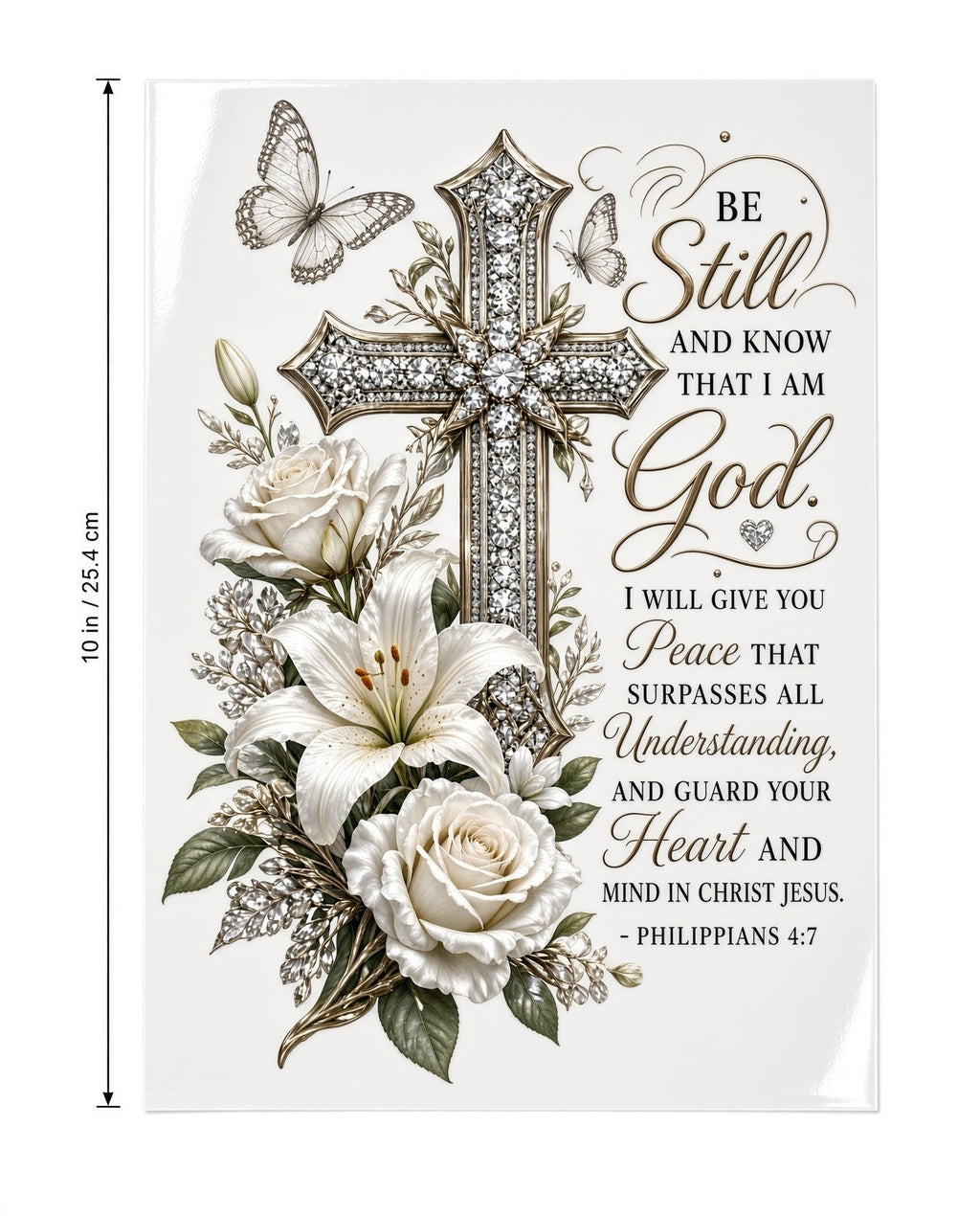 4Pcs 10" Be Still and Know I Am God Cross DTF Transfer Heat Press