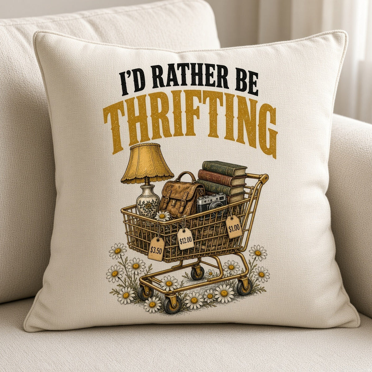4pc 10" I'd Rather Be Thrifting Vintage Shopping Cart DTF Transfer Ready Press