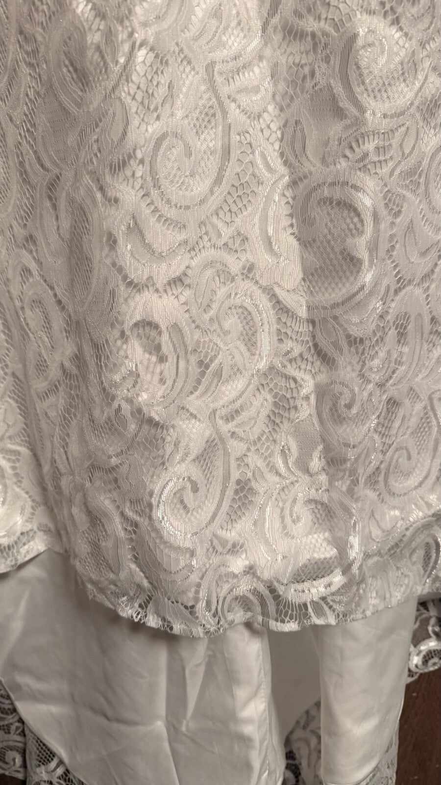White Lace Wedding Dress Size 2 Long Sleeve High Low Train Bridal Gown