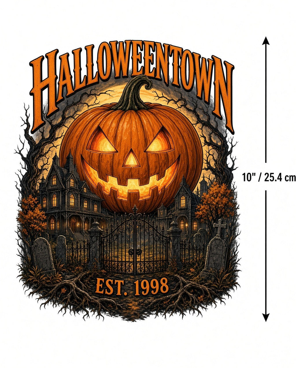 Halloweentown EST 1998 DTF Transfer 10" Pk4 Pumpkin Town Heat Press