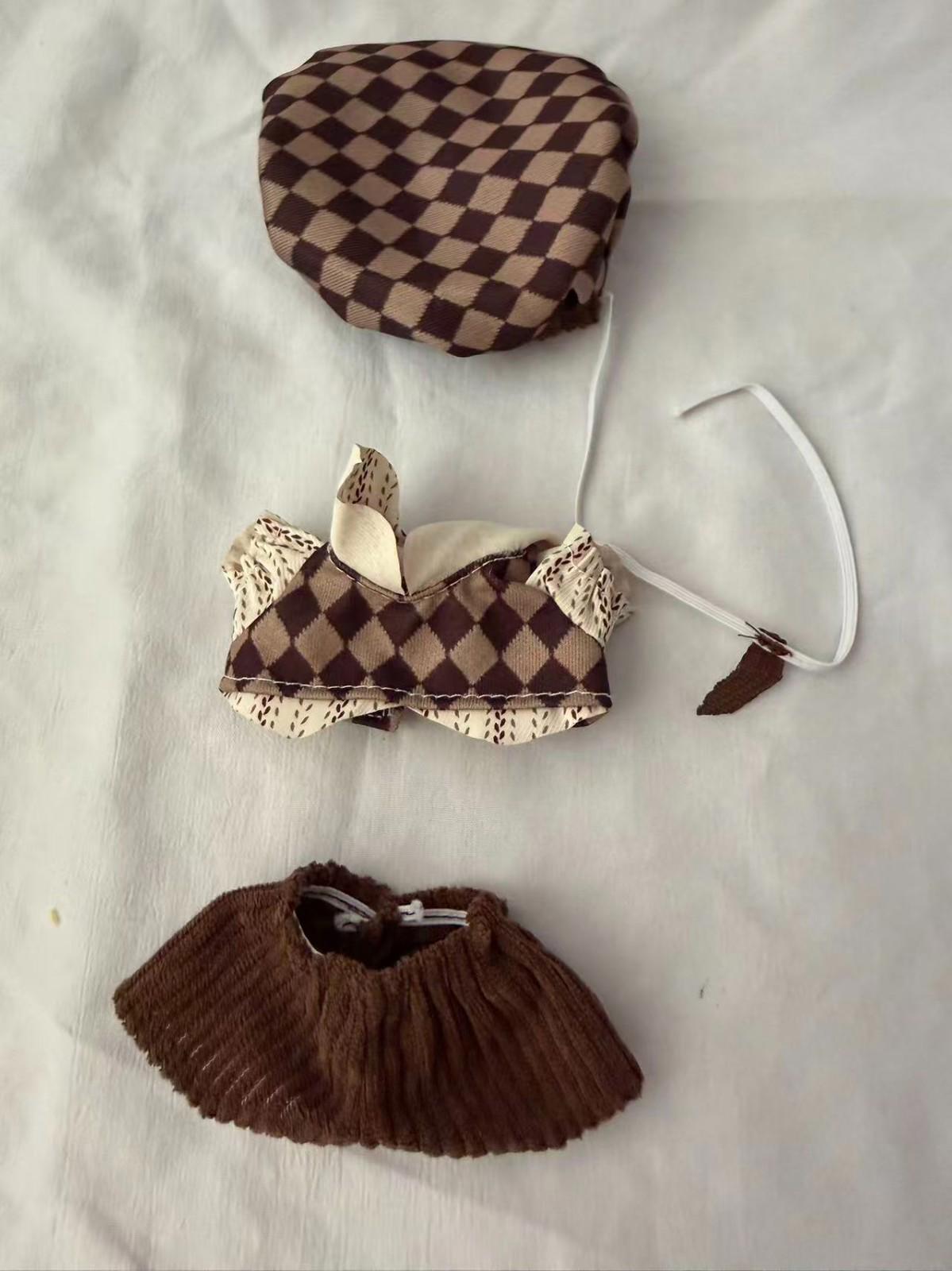 Labubu Doll Vintage Outfit Set Beret Shirt Pants Tie Fits 17cm Doll