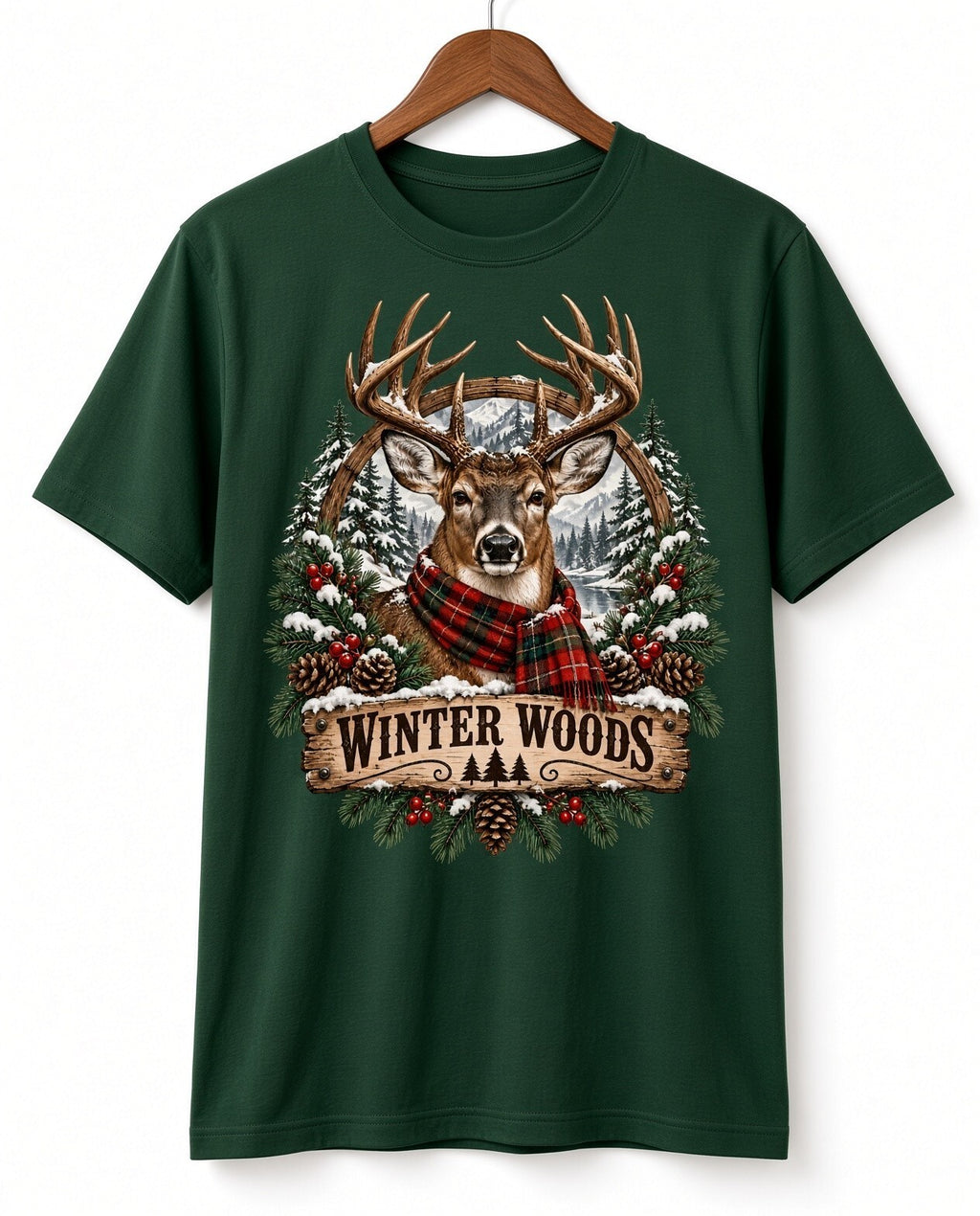 Winter Woods Deer Plaid Scarf DTF Transfer Ready to Press Print