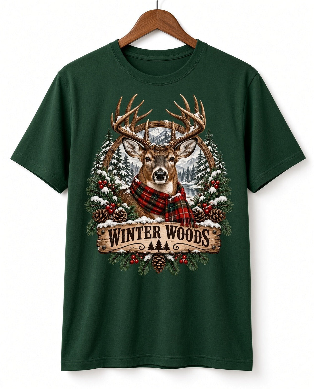 Winter Woods Deer Plaid Scarf DTF Transfer Ready to Press Print