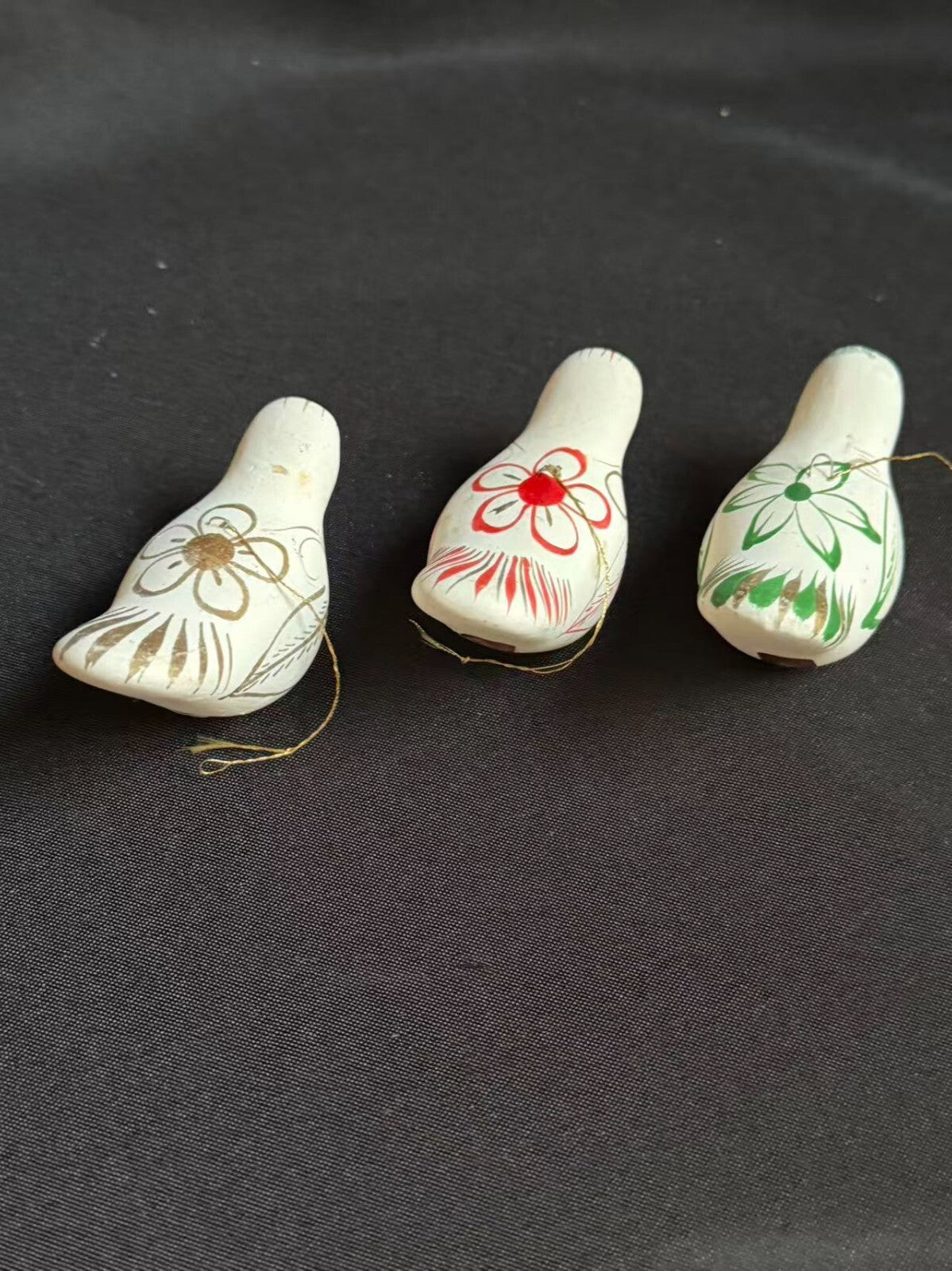 Set of 3 Vintage Mexican Clay Bird Whistles Hand Painted Hecho en Mexico