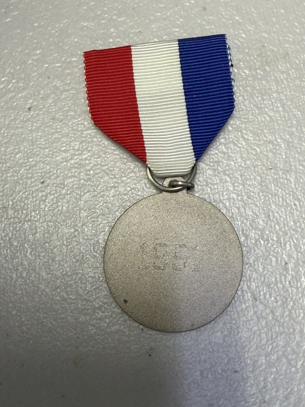 Vintage Soccer Award Medal Silver Tone Red White Blue Ribbon Sports Trophy Medal