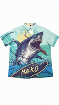 Summer Everest Mako Shark Graphic Button Up Shirt Men XL Short Sleeve Ocean