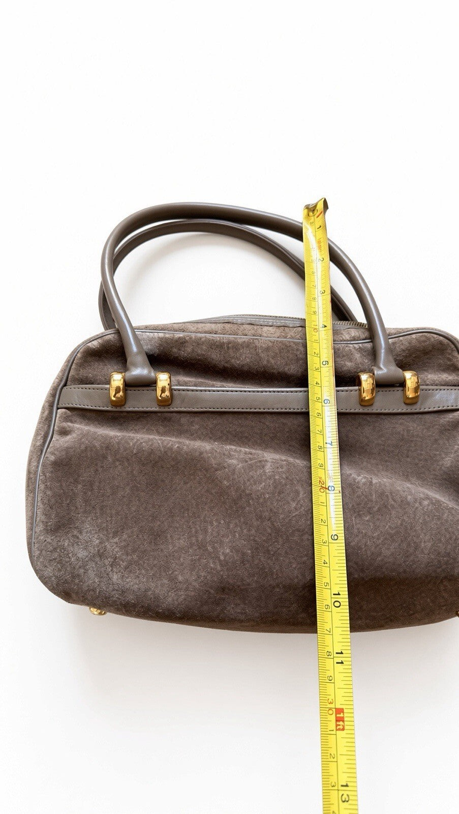 Vintage Morris Moskowitz Brown Suede Leather Handbag Purse Gold Hardware USA