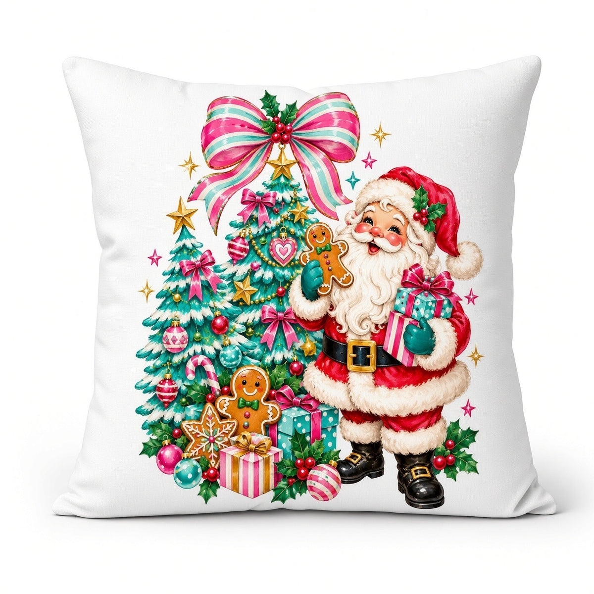 Vintage Pink Santa Gingerbread Christmas DTF Transfer Ready to Press