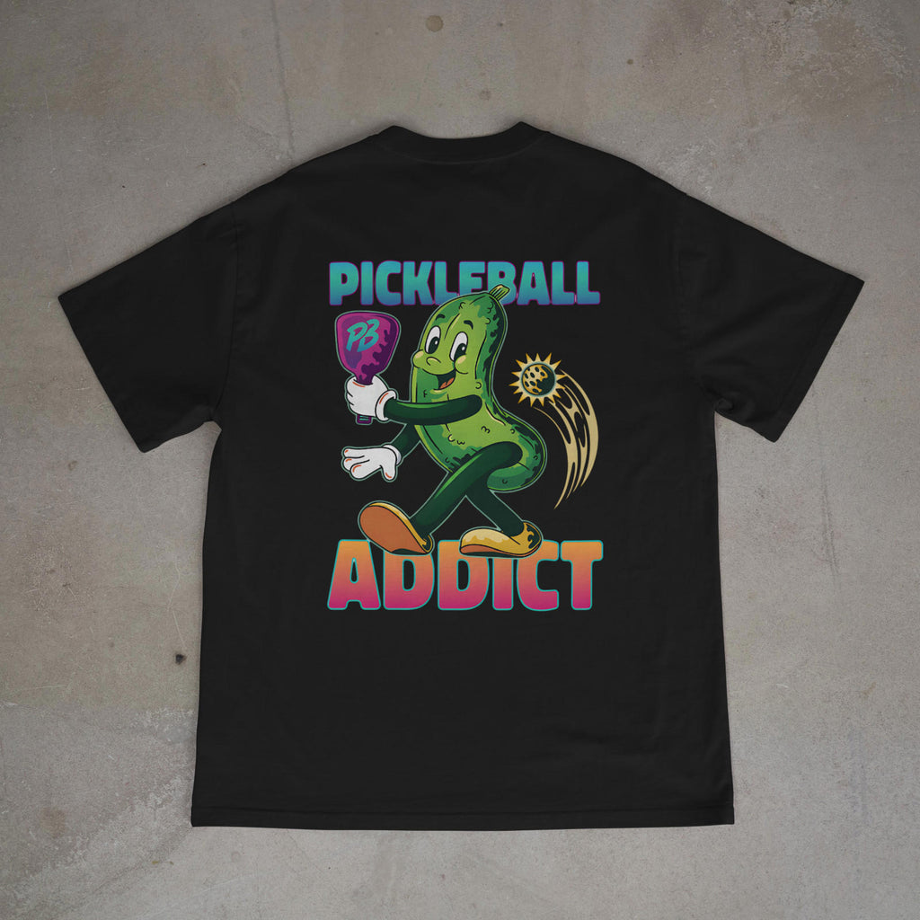 Pickleball Addict Funny Pickle Character Sports T-Shirt Back Print
