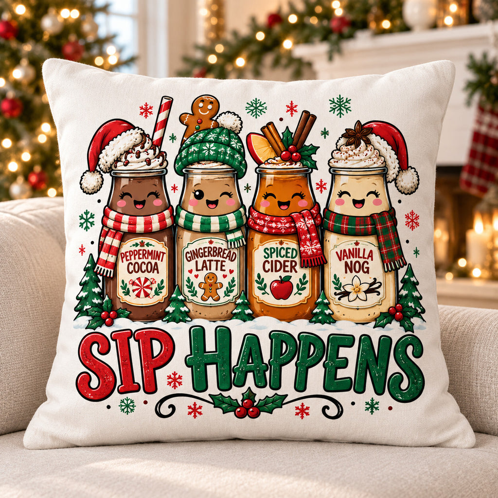 4Pcs Christmas Drink DTF Transfers 10" Sip Happens Holiday Heat Press