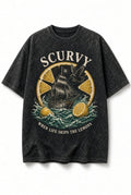 Acid Wash Black Tee Scurvy When Life Skips The Lemons Pirate Ship Funny Shirt