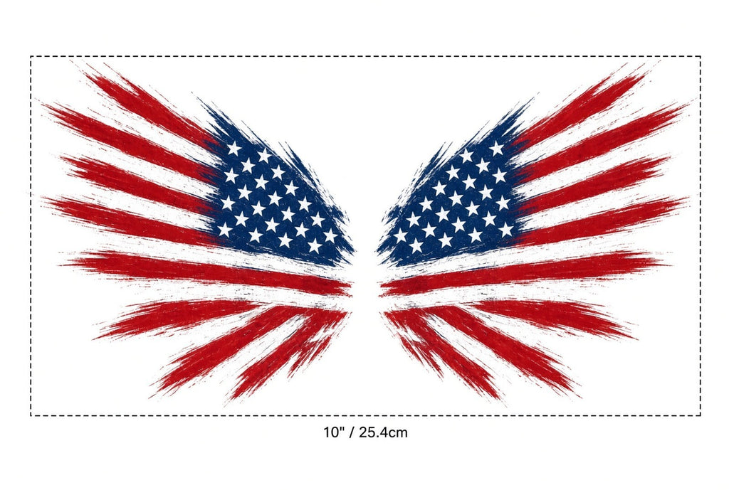 4Pcs 10" American Flag Wings DTF Transfers Paint Stroke Patriotic Iron On