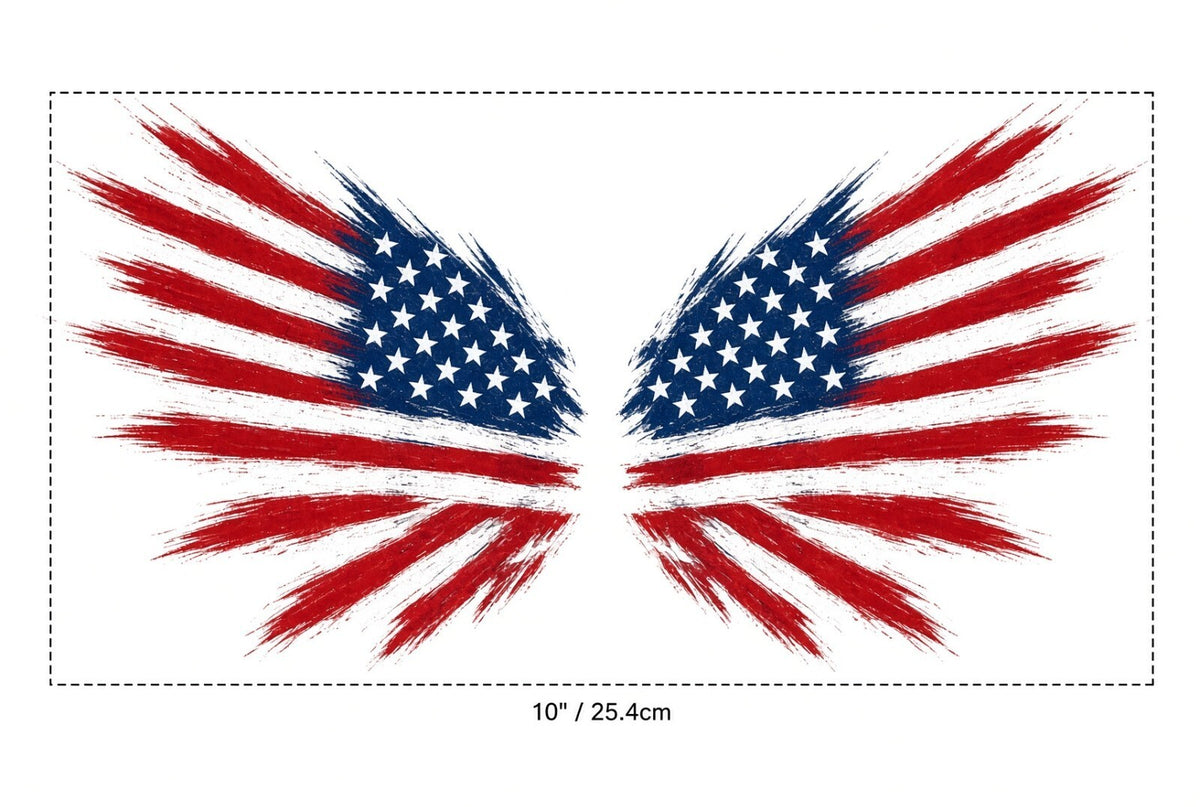 4Pcs 10" American Flag Wings DTF Transfers Paint Stroke Patriotic Iron On