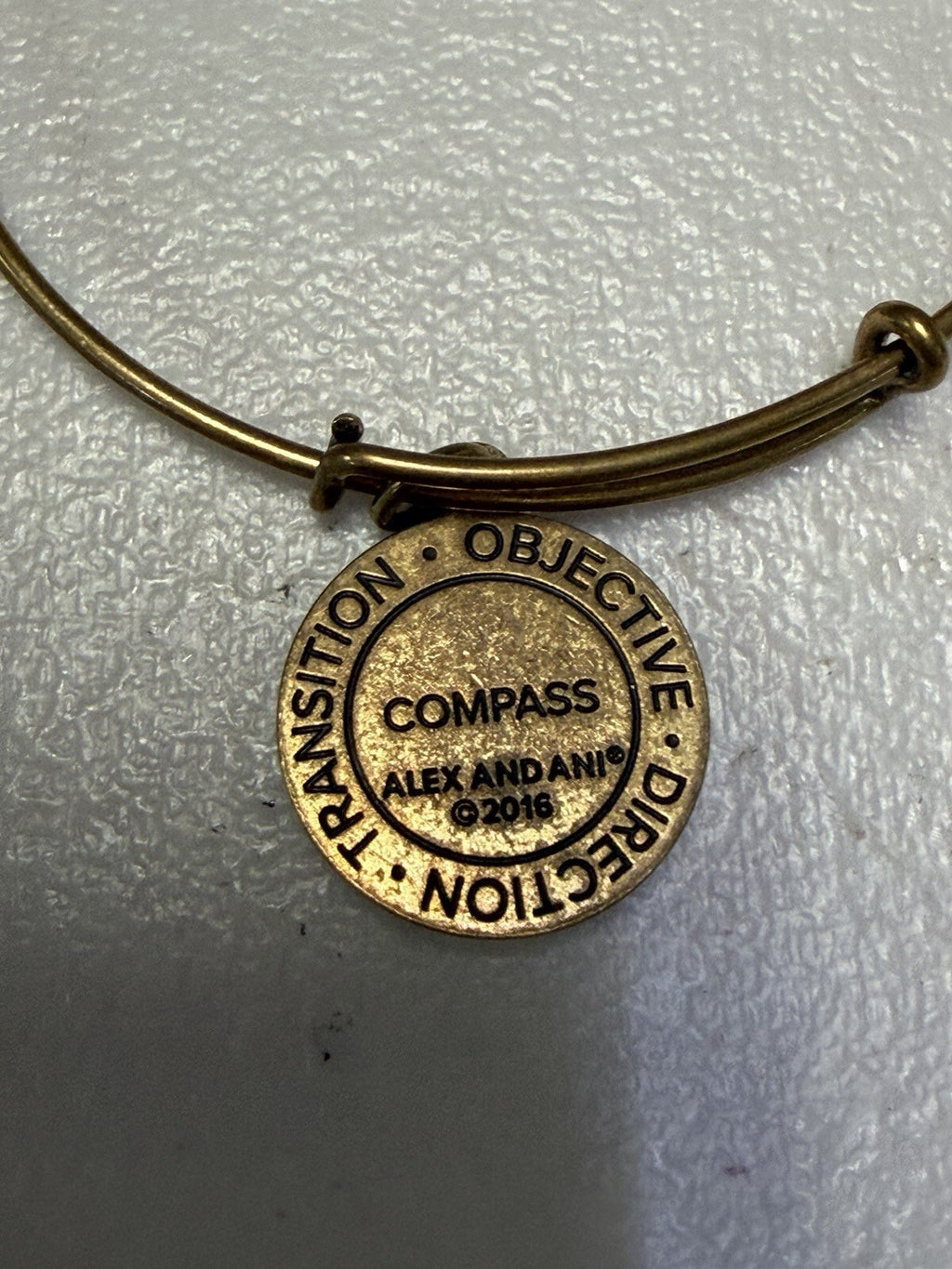 Alex and Ani Compass Charm Expandable Bangle Bracelet Gold Tone Adventure