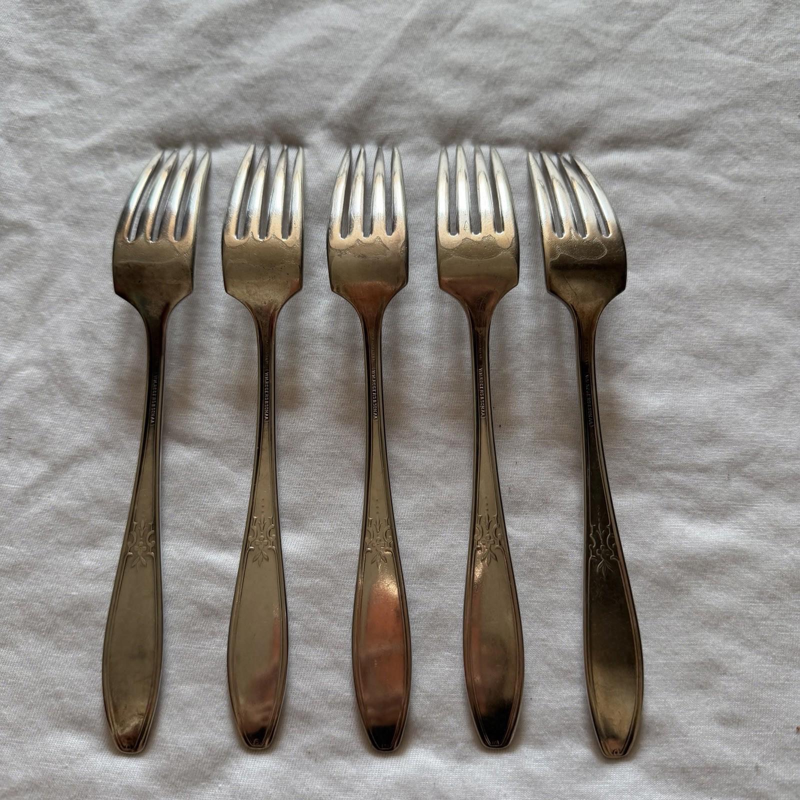 Vintage Wm Rogers & Son AA Silverplate Dinner Forks Set of 5 Ornate Grape Floral