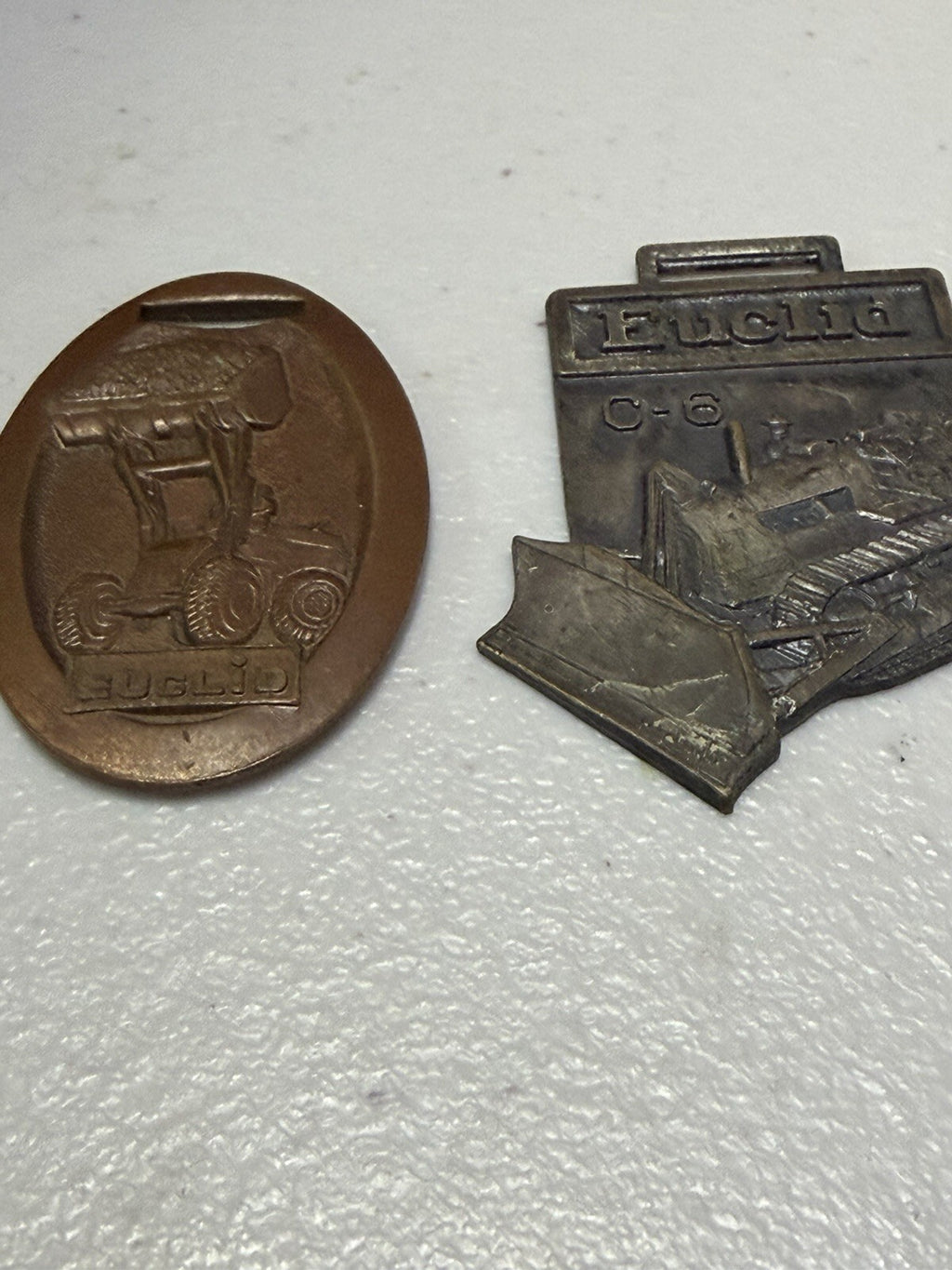 Vintage Euclid Heavy Equipment Metal Belt Buckles PK2 Dump Truck & C-6 Dozer