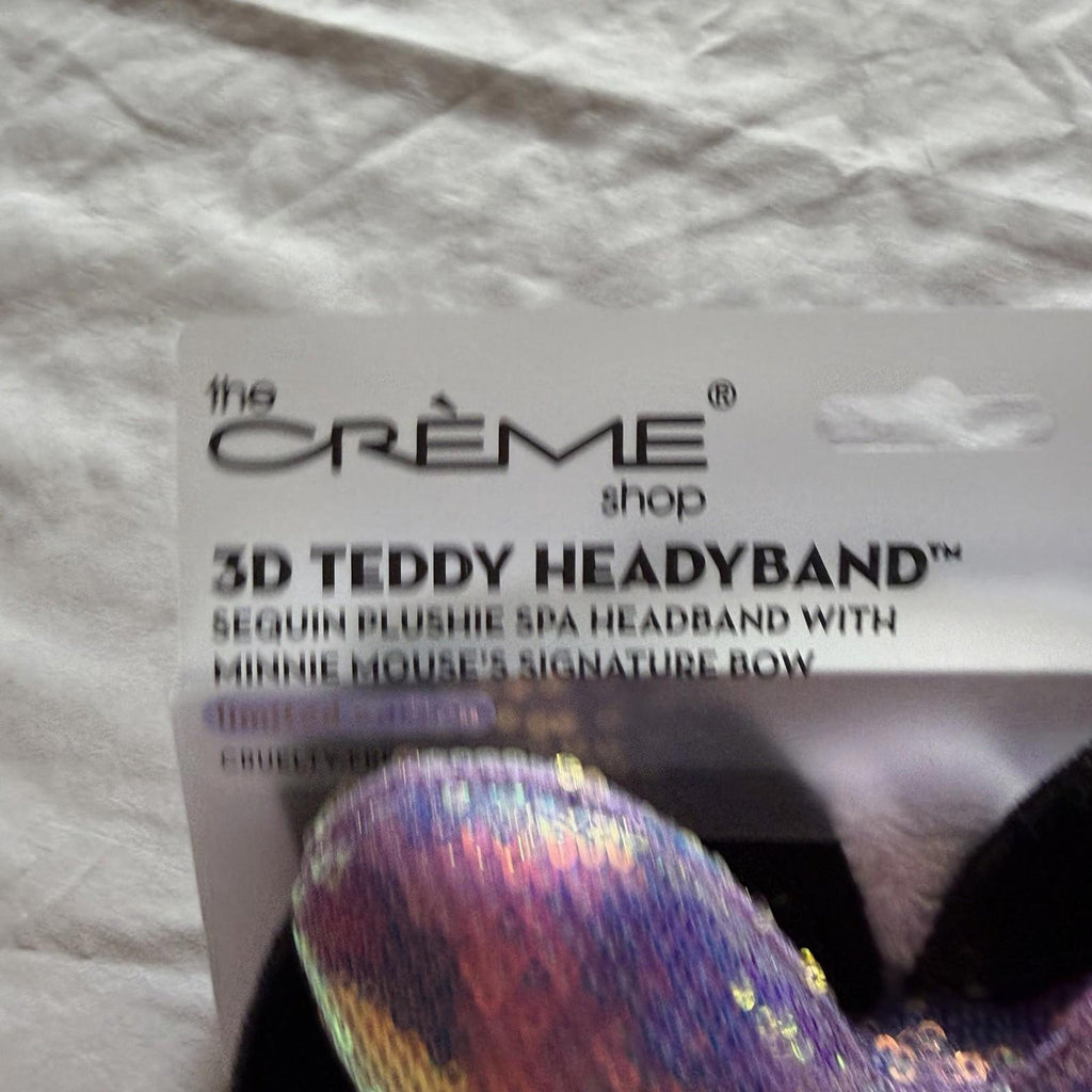 Crème Shop Minnie Mouse 3D Teddy Sequin Plush Spa Headband Iridescent Bow