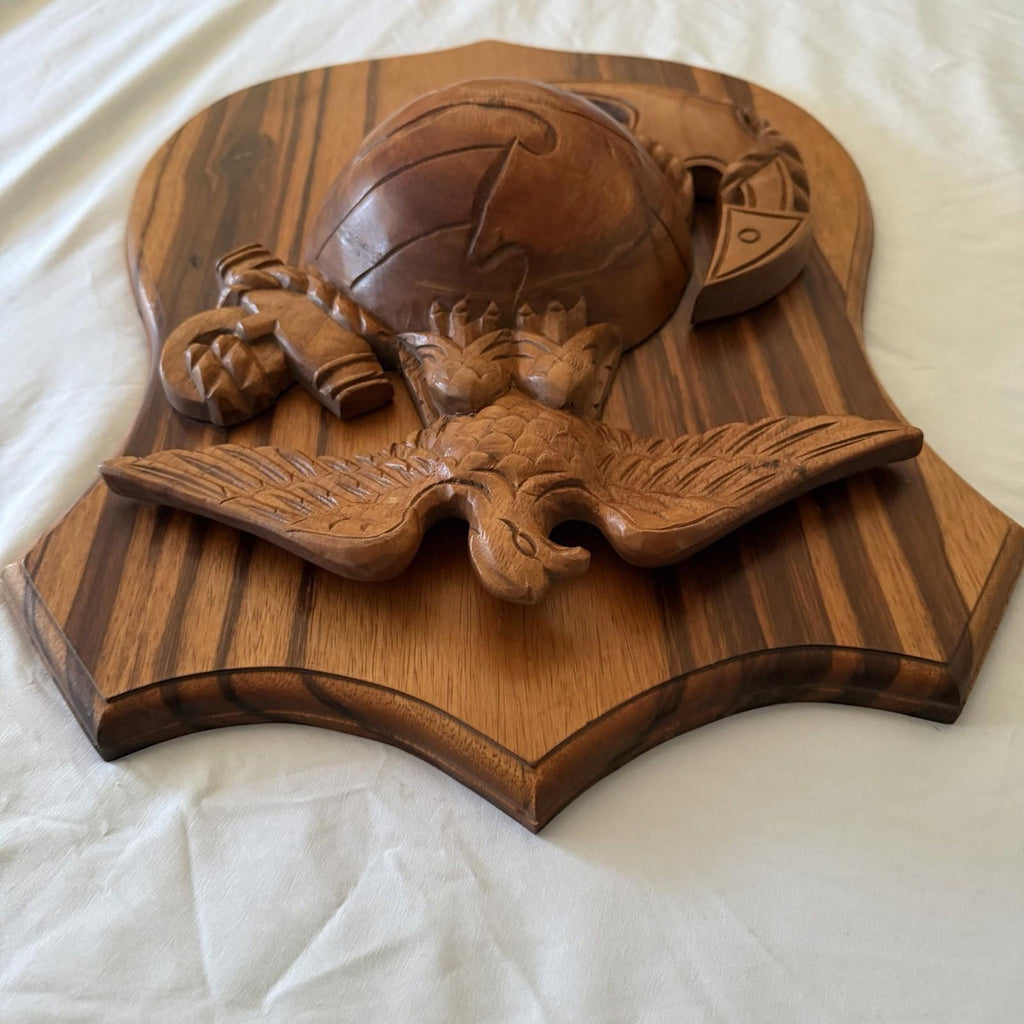 Large Hand Carved USMC EGA Eagle Globe Anchor Wooden Plaque Subic Bay