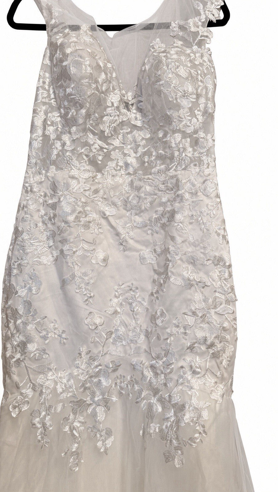 Ivory Lace Mermaid Wedding Dress Size 12 Floral Embroidered Bridal Gown Train