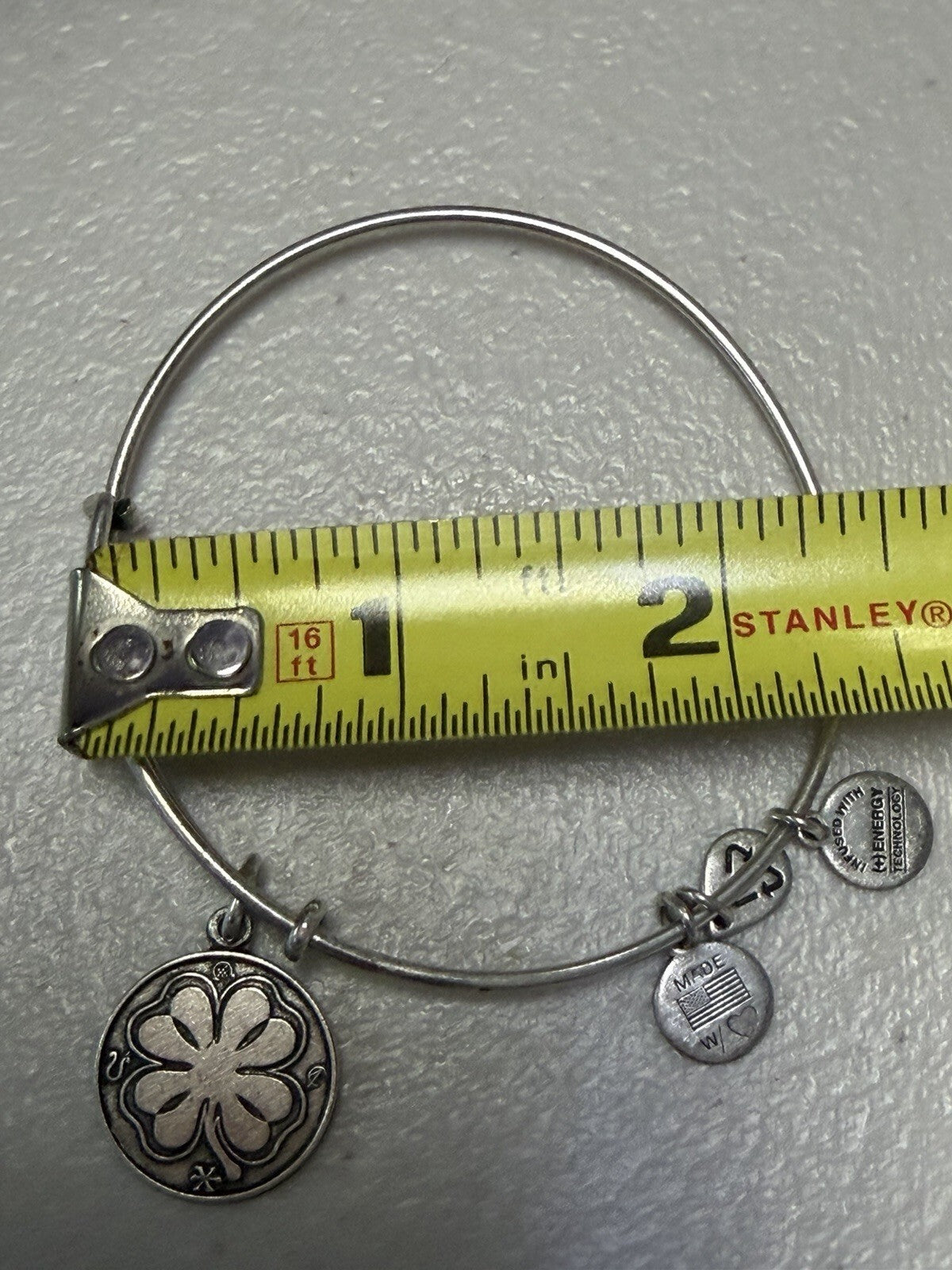 Alex and Ani Four Leaf Clover Charm Expandable Bangle Bracelet Silver Tone Lucky