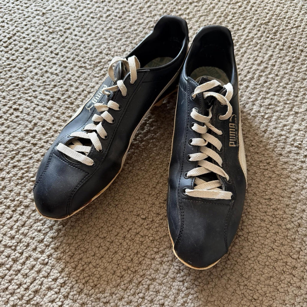 Vintage 1970s Puma Super Sport Soccer Cleats Black Leather Made Taiwan