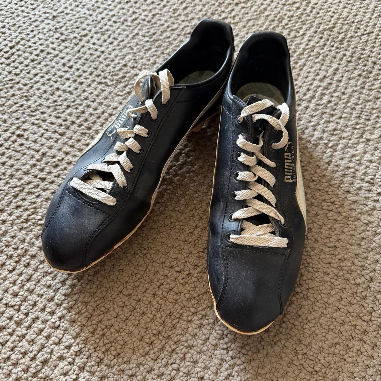 Vintage 1970s Puma Super Sport Soccer Cleats Black Leather Made Taiwan