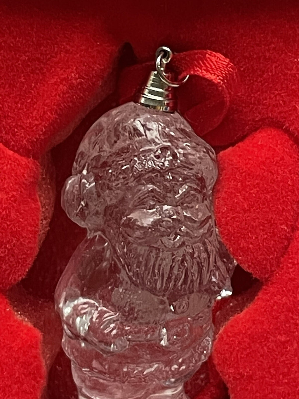 Wallace Crystal Santa Ornament 24% Lead Crystal - EUC in Red Gift Box, 2”