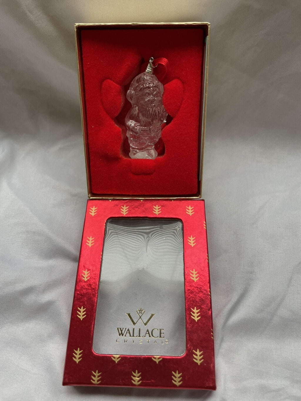 Wallace Crystal Santa Ornament 24% Lead Crystal - EUC in Red Gift Box, 2”