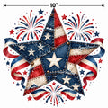 4pcs 10" Patriotic Denim Star DTF PNG Fireworks Flag Iron On Transfer