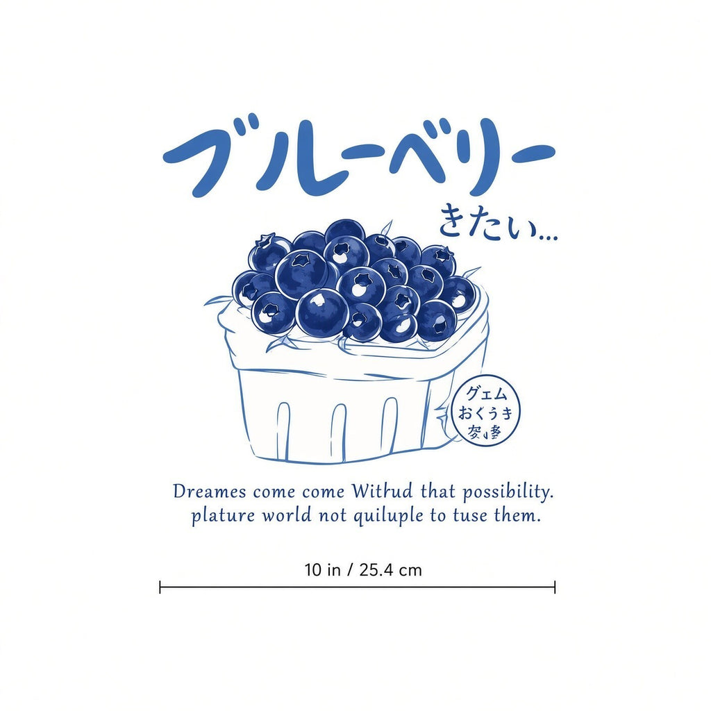 Blueberry Japanese 4pcs 10" DTF Transfer Cute Fruit Basket Graphic