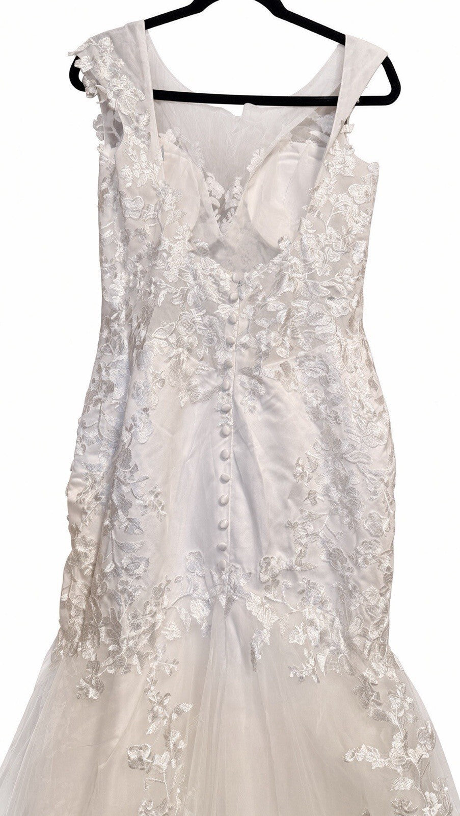 Ivory Lace Mermaid Wedding Dress Size 12 Floral Embroidered Bridal Gown Train