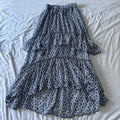 H&M Blue White Leaf Print Tiered Ruffle Maxi Skirt Size S Boho Poly