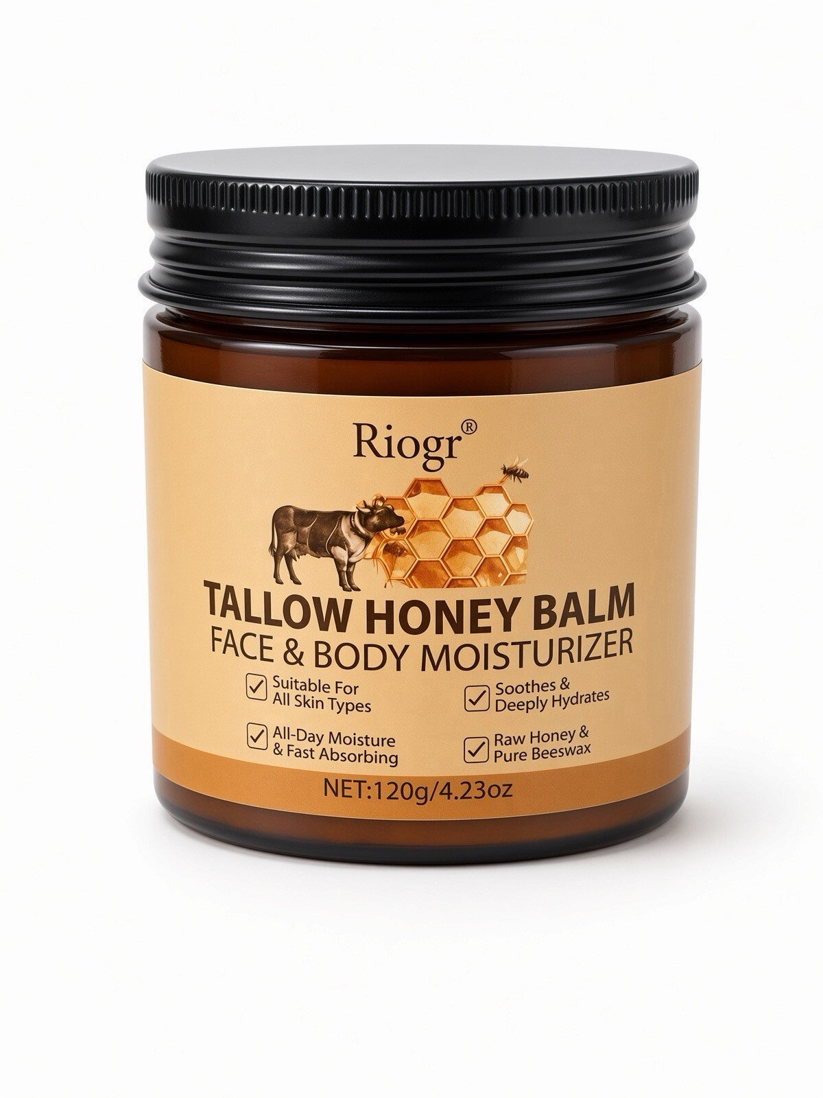 Riogr Tallow Honey Balm Face & Body Moisturizer with Raw Honey 120g 4.23oz