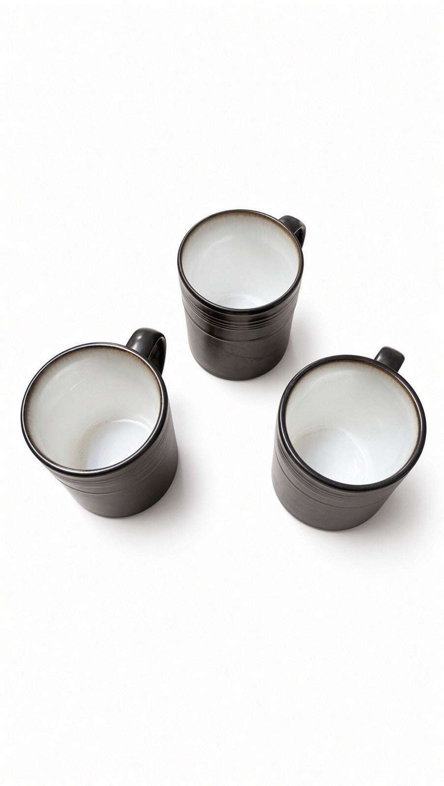 Food Network Stoneware Coffee Mugs Set of 3 Brown Cream 4” Tall Ribbed