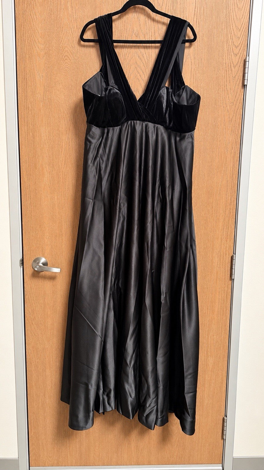 Black Satin Velvet Formal Evening Gown Dress XXL About 65” Long