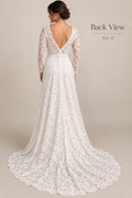 White Lace Wedding Dress Size 12 Long Sleeve High Low Train Bridal Gown