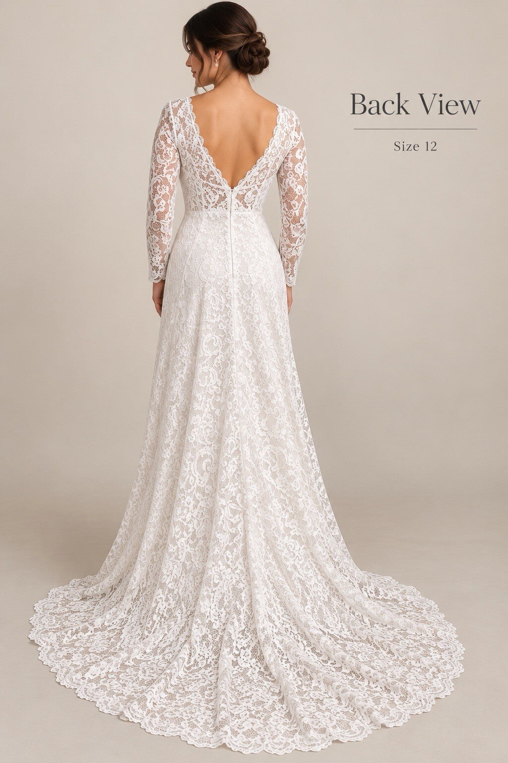 White Lace Wedding Dress Size 12 Long Sleeve High Low Train Bridal Gown