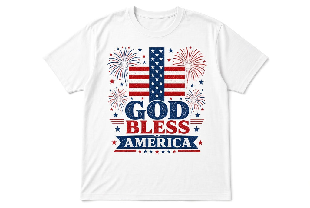 4Pcs 10" God Bless America DTF Transfers Flag Cross Fireworks Iron On