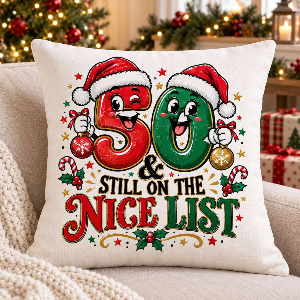 4Pcs 50th Birthday Christmas DTF Transfers 10" Nice List Heat Press