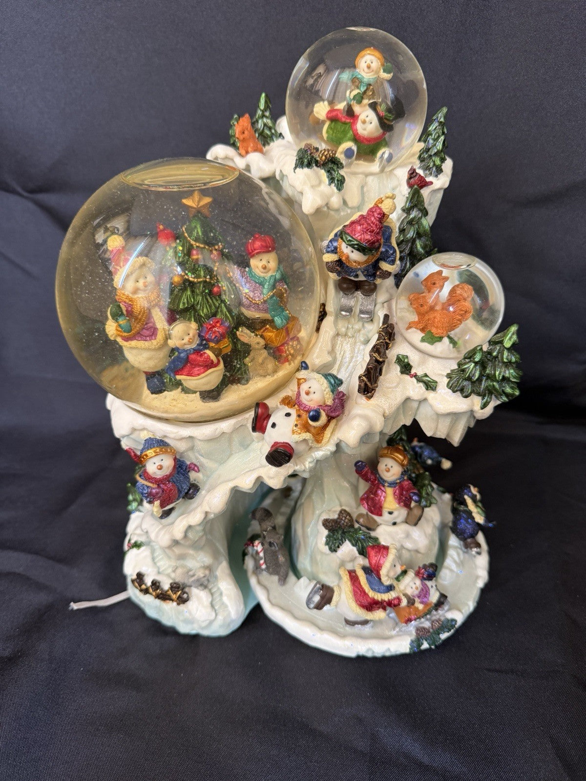 Kirkland Christmas Musical 3 Snow Globes Snowman Winter Cave Revolving Base 10"